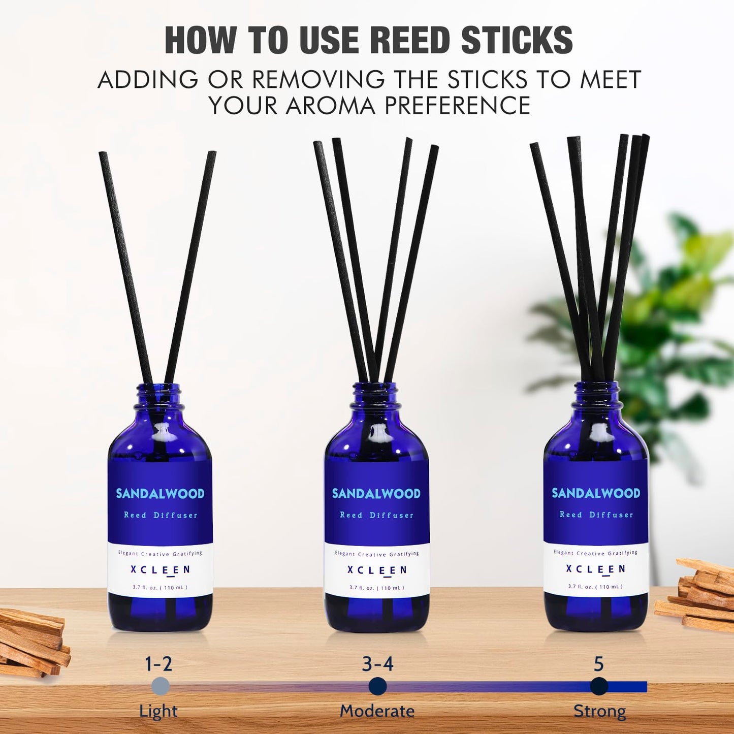 Xcleen Reed Diffuser Set with Sticks, Sandalwood Scented Oil Diffuser for Bathroom, Room Fresheners, Home Fragrance Bedroom Office Decor & Gift