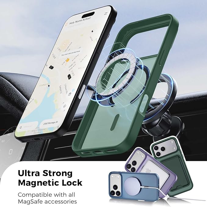 Ntwinro Magnetic for iPhone 17 Pro Case (Compatible with MagSafe) with Detachable Wallet & Card Holder for 3 Cards [RFID Blocking] Military Grade Protective Slim Phone Cover, Green