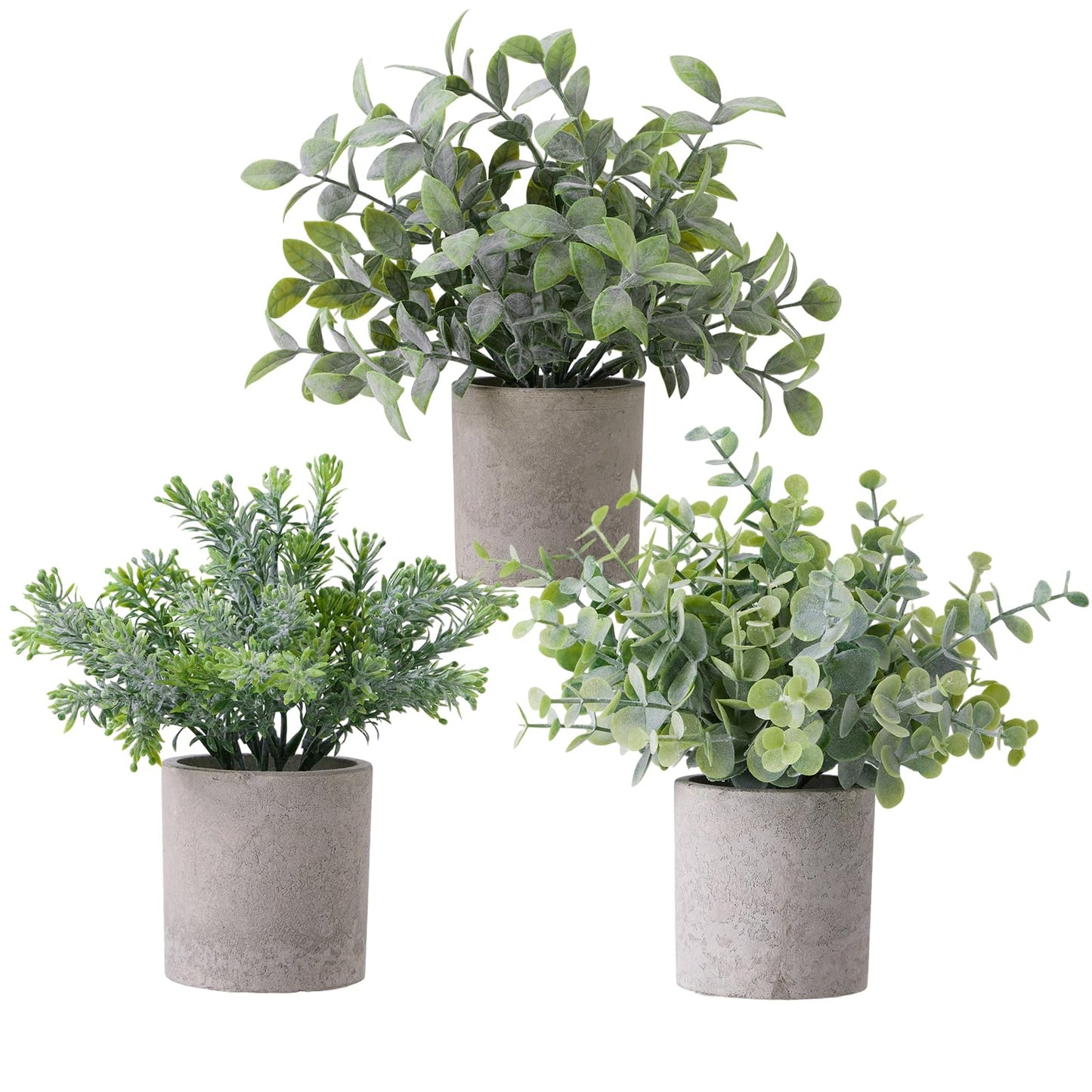 HOZON 3 Pack Small Potted Fake Plants Artificial Eucalyptus Realistic Bonsai Perfect for Home Office Desk Bookshelf Countertop Church Table Decor Boho Ornaments