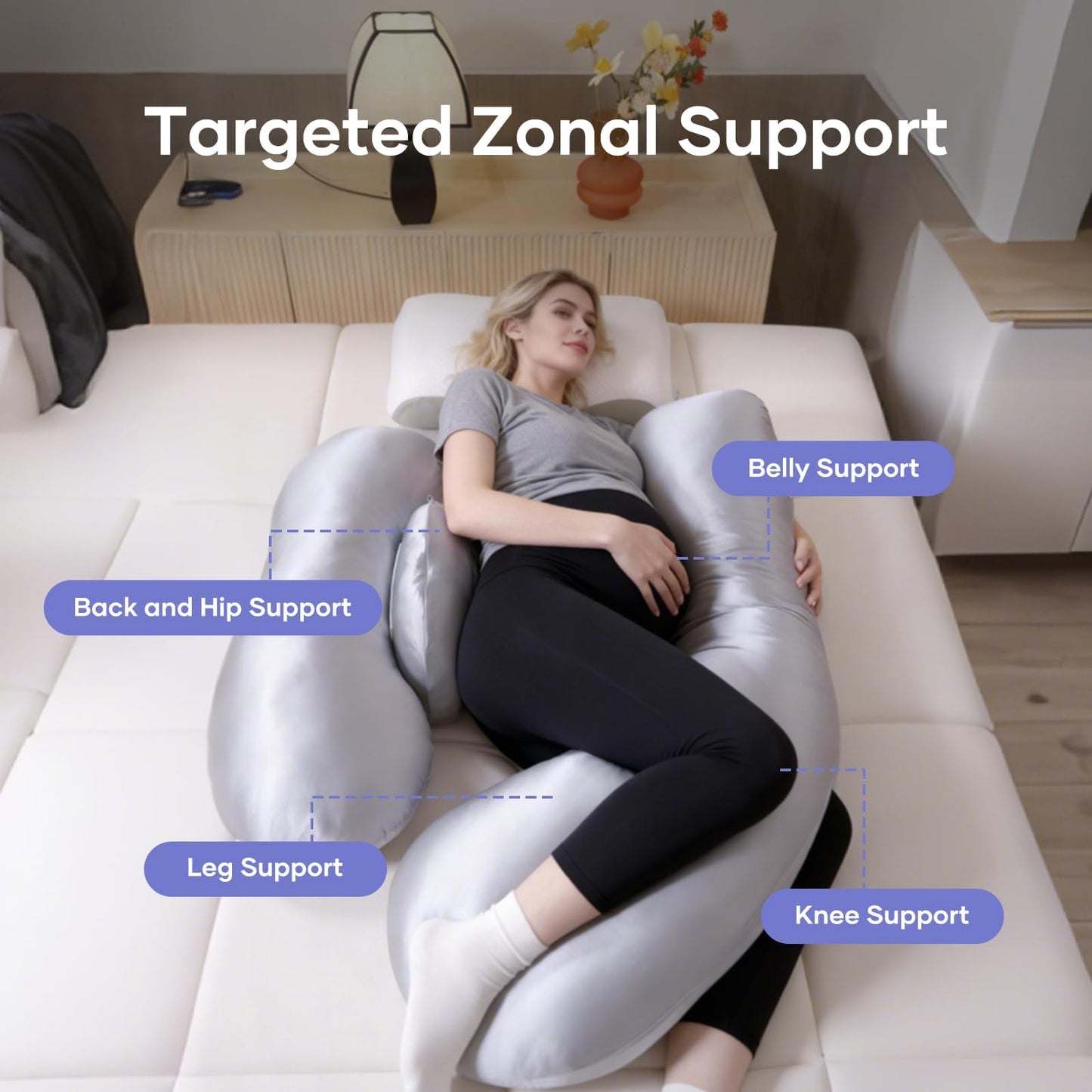 Pregnancy Pillows for Side Sleeping - Adjustable Belly & Back Support Pillow,H Shaped Full Body Maternity Pillow with Cooling Removable Cover, for Pregnant Women and Adults(Grey)