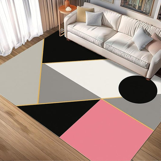 Abstract Geometry Rug - 2x3 Rug, Modern Geometry Bath Rugs, Minimalist Aesthetics Doormat, Washable & Non Slip Small Rugs Home Decor