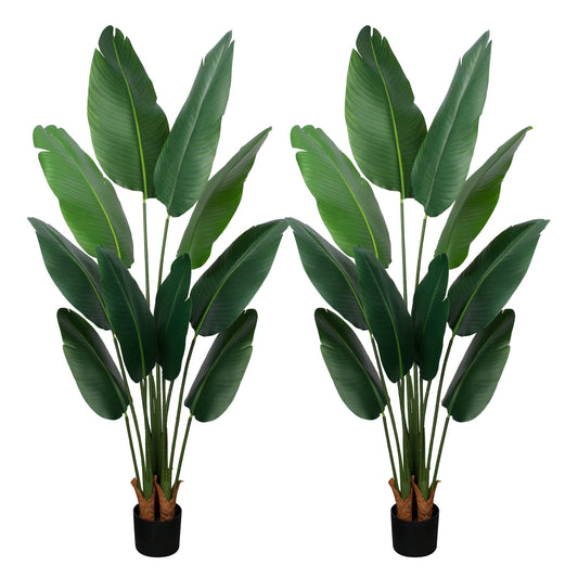 YEPDIN Artificial Bird of Paradise Plant 5 Ft Tall Fake Banana Leaf Plant for Indoors and Outdoors,Faux Palm Tree with Plastic Pot for Office and Home Decor,L1602PCS