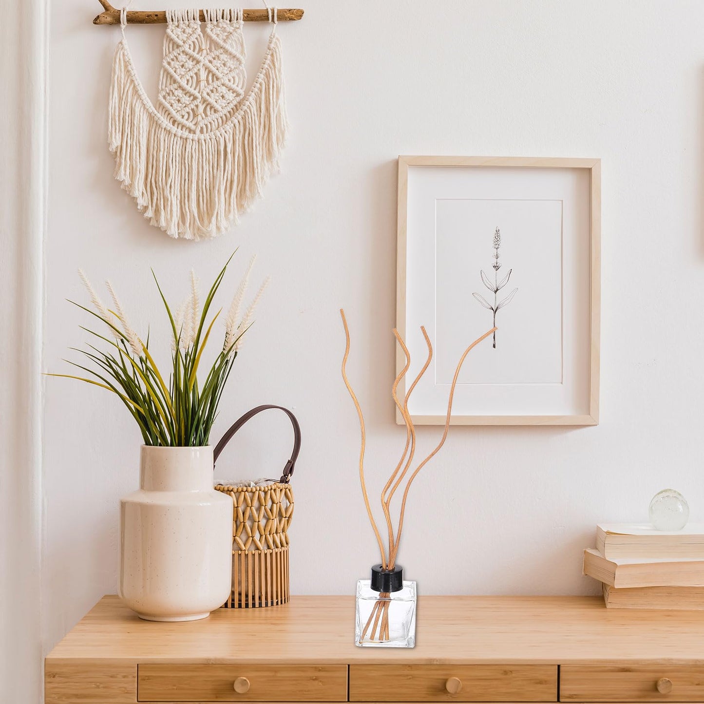 uxcell 20Pcs Wavy Rattan Reed Diffuser Sticks, 28cm/11 Natural Wooden Rattan Fragrance Diffuser Refill Sticks Replacement for Home, Bedroom, Hotel, Bathroom Shelf Decor (Light Coffee)
