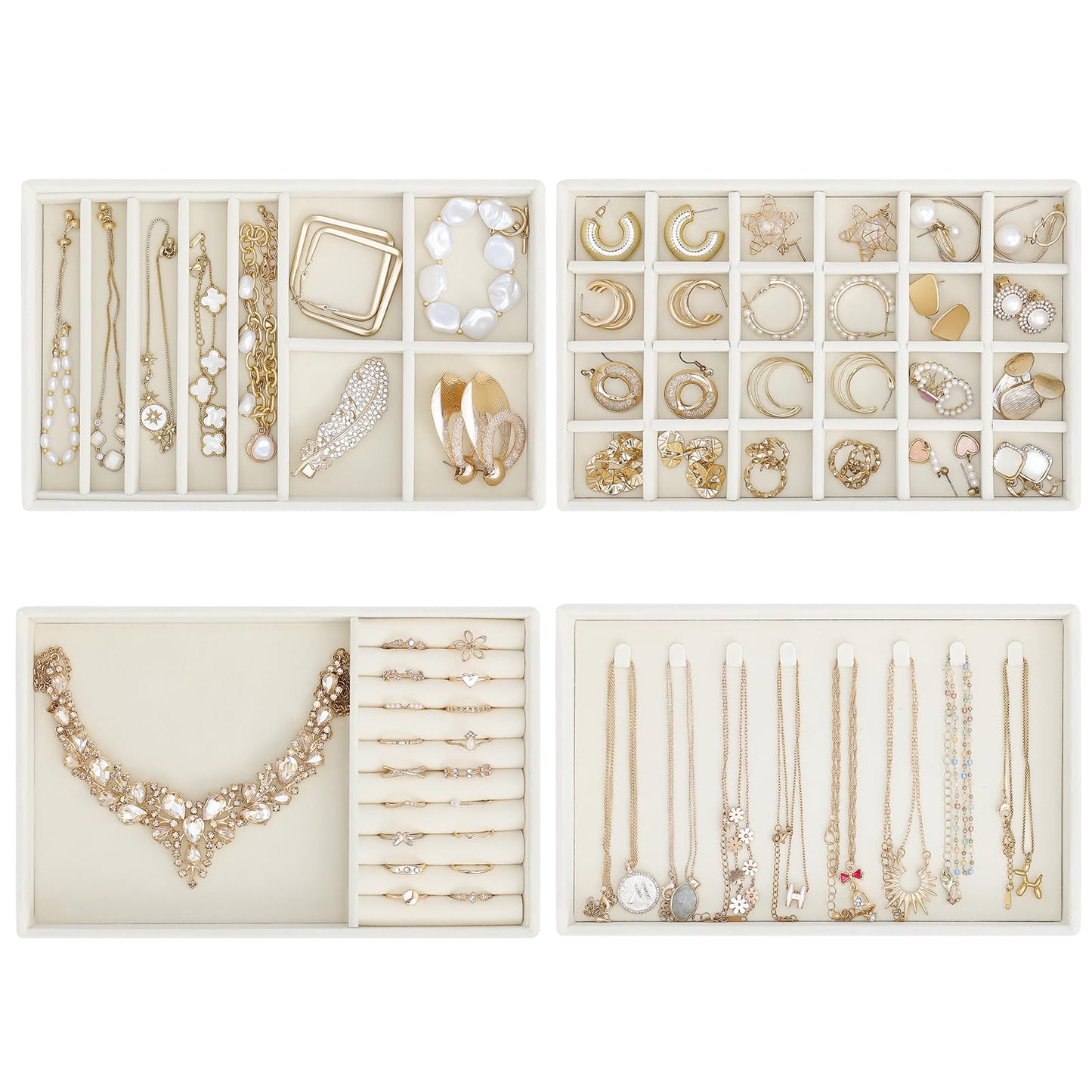 ProCase Stackable Jewelry Organizer Trays for Drawers, Jewelry Drawer Inserts Container Display Case Storage for Earring Necklace Rings Bracelet with Removable Dividers -Beige, 4 Layers