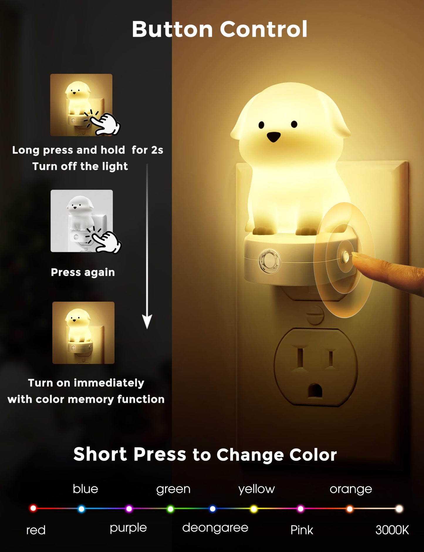 L LOHAS LED 1 Pack Cute Night Light and 1 Pack Dog Night Light