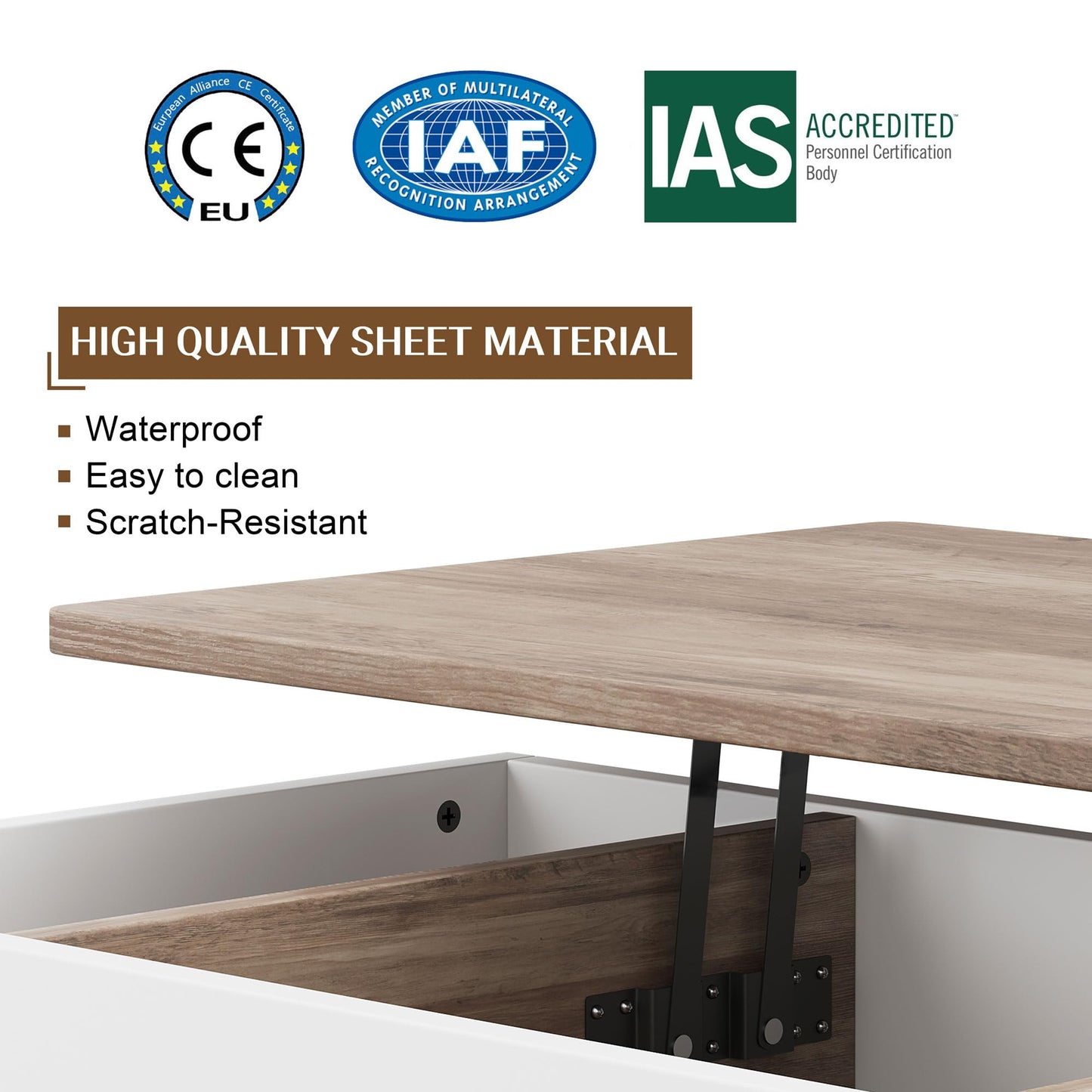 Shintenchi Coffee Table, Lift Top Coffee Table with Hidden Compartment, Rising Tabletop Dining Table, Lift Top Coffee Center Table for for Living Room, Office, Home (Ivory)