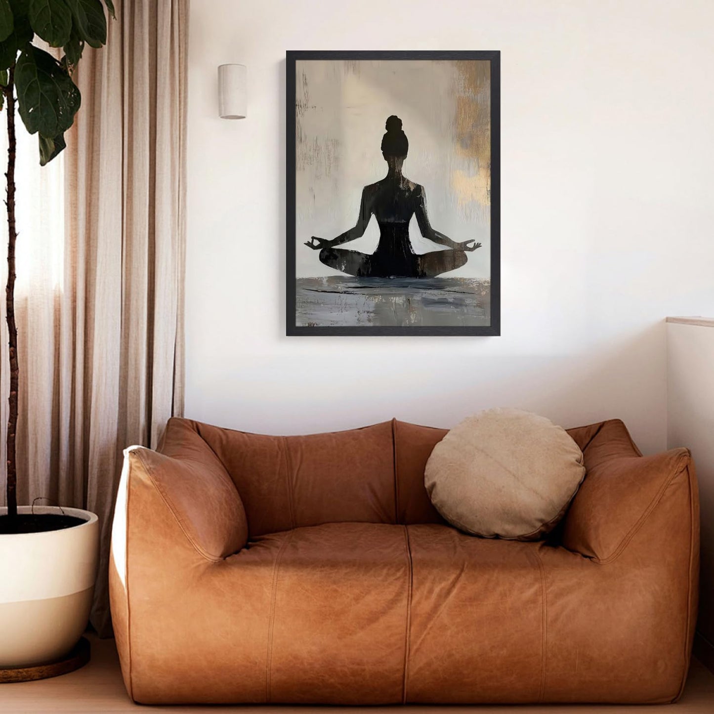 GELDSTEI Wood Framed Zen Wall Art, Modern Yoga Girl Canvas Painting, Tranquil Meditation Wall Decor, Spiritual Aesthetic Picture, Calming Mindfulness Poster Prints for Living Room Spa Yoga 12x16 Inch