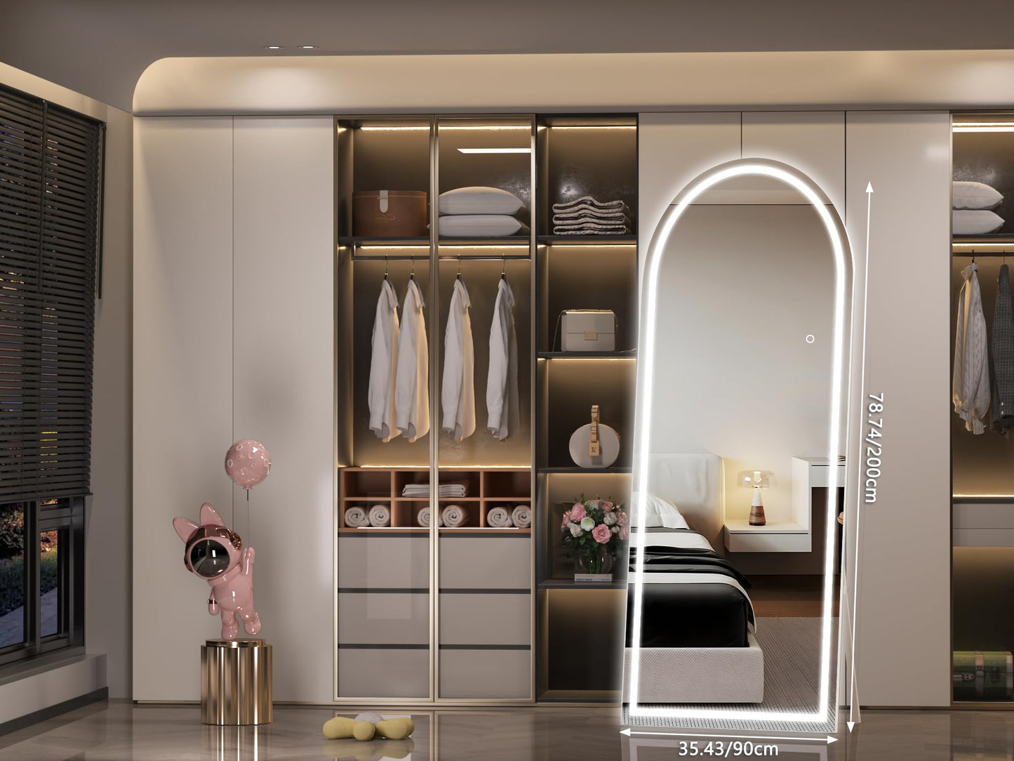 Hasipu 79" X 36" Full Length Mirror with Lights, Aluminum Frame Arch Led Mirror Full Length and 3 Colors Temperatures & Brightness Adjustable
