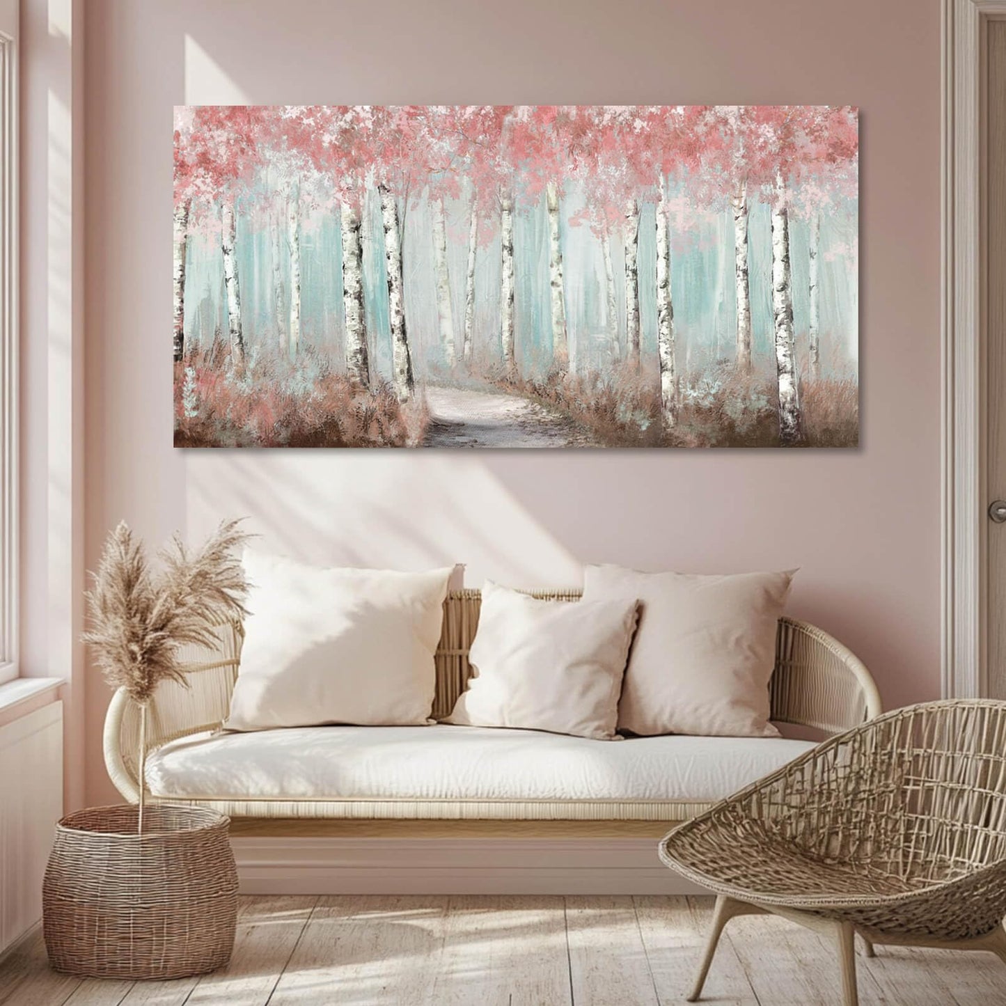 Botanical Wall Art for Girls Room Pink Tree Wall Decor Plant Pictures Wall Art Bedroom Decor for Women Graffiti Wall Paintings Living Room Home Decoration 20"x 40"