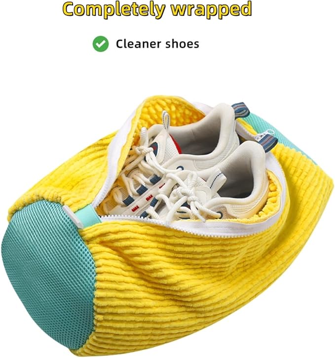 Shoe Wash Bags for Washing Machine (2 Pack), Reusable Laundry Bags for Sneakers, Footwear, Bike Shoes, 360° Deep Clean Shoe Washing Bag (Yellow)