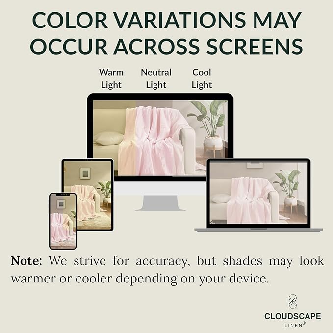 Cloud Scape Linen Extra Large 8 Layer Muslin Throw Blanket - 100% Cotton Gauze, Soft and Breathable, Winter Blanket for Couch, Sofa and Bed, Idea, 50x70, Seashell Pink
