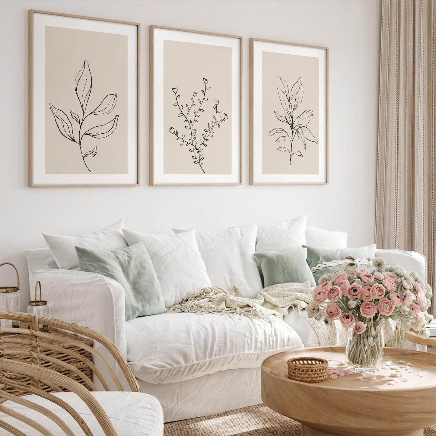 Joocrise Botanical Wall Art Decor Set of 3 Neutral Wall Decor Boho Beige Canvas Wall Art Botanical Minimalist Pictures Botanical Neutral Prints Beige Boho Artwork for Room Bedroom 16x24 Inch Unframed