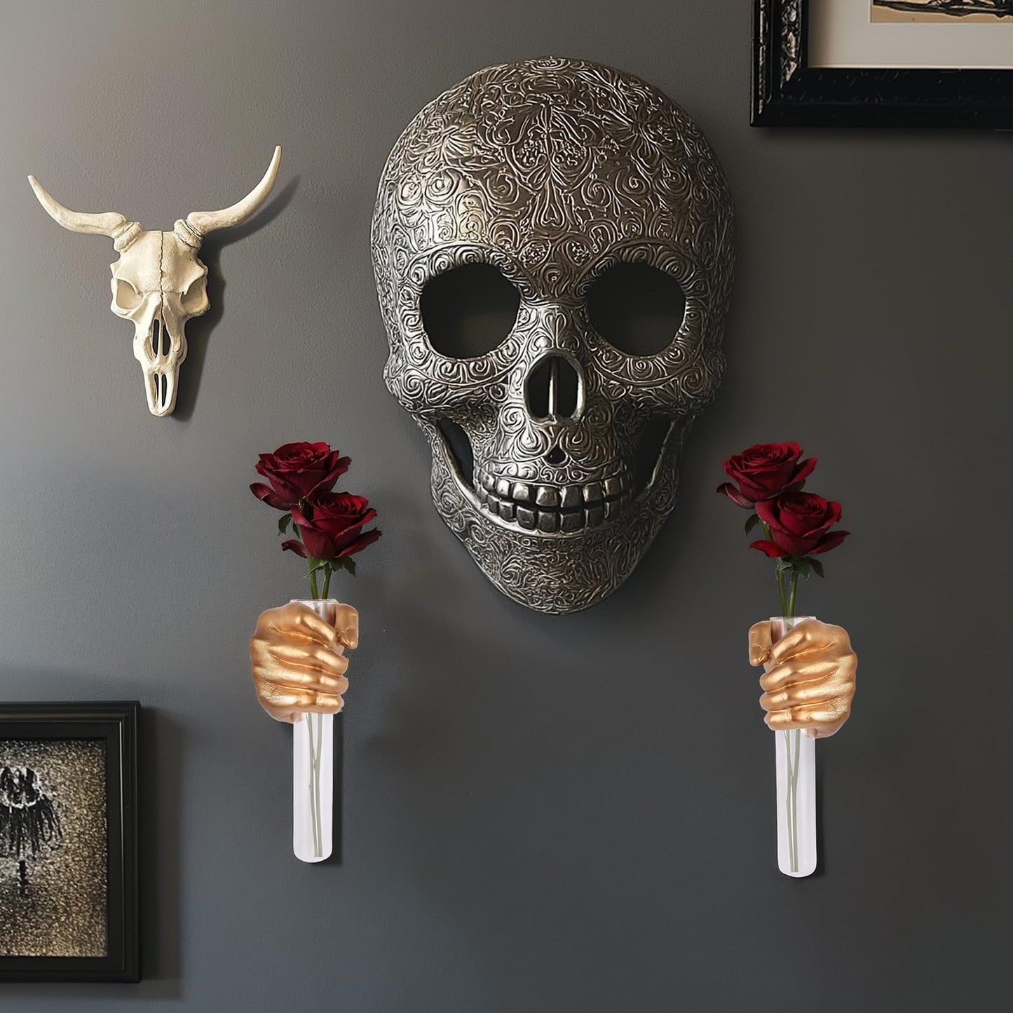 2 Pieces Wall Sculptures, Hands Vase Home Decor, Wall Mount Art Sculpture, Unique Wall Art Statue, Funky Flower Vase Decorations, Modern Eclectic Hanging Decor,Hands Statue (Gold)