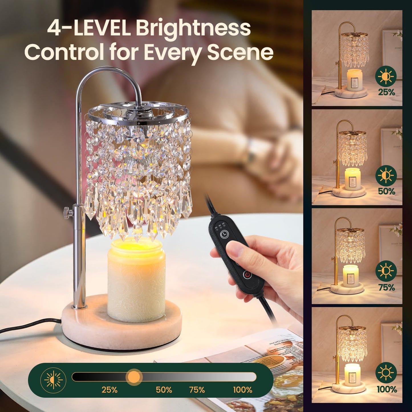 LUBITA Candle Warmer Lamp with Timer Dimmer and 3 Bulbs, Lamp Candle Warmer with Marble Base,Wax Melt Warmer for Jar Candles, Birthday Gifts for Women Mom, House Warming Gifts New Home Decor