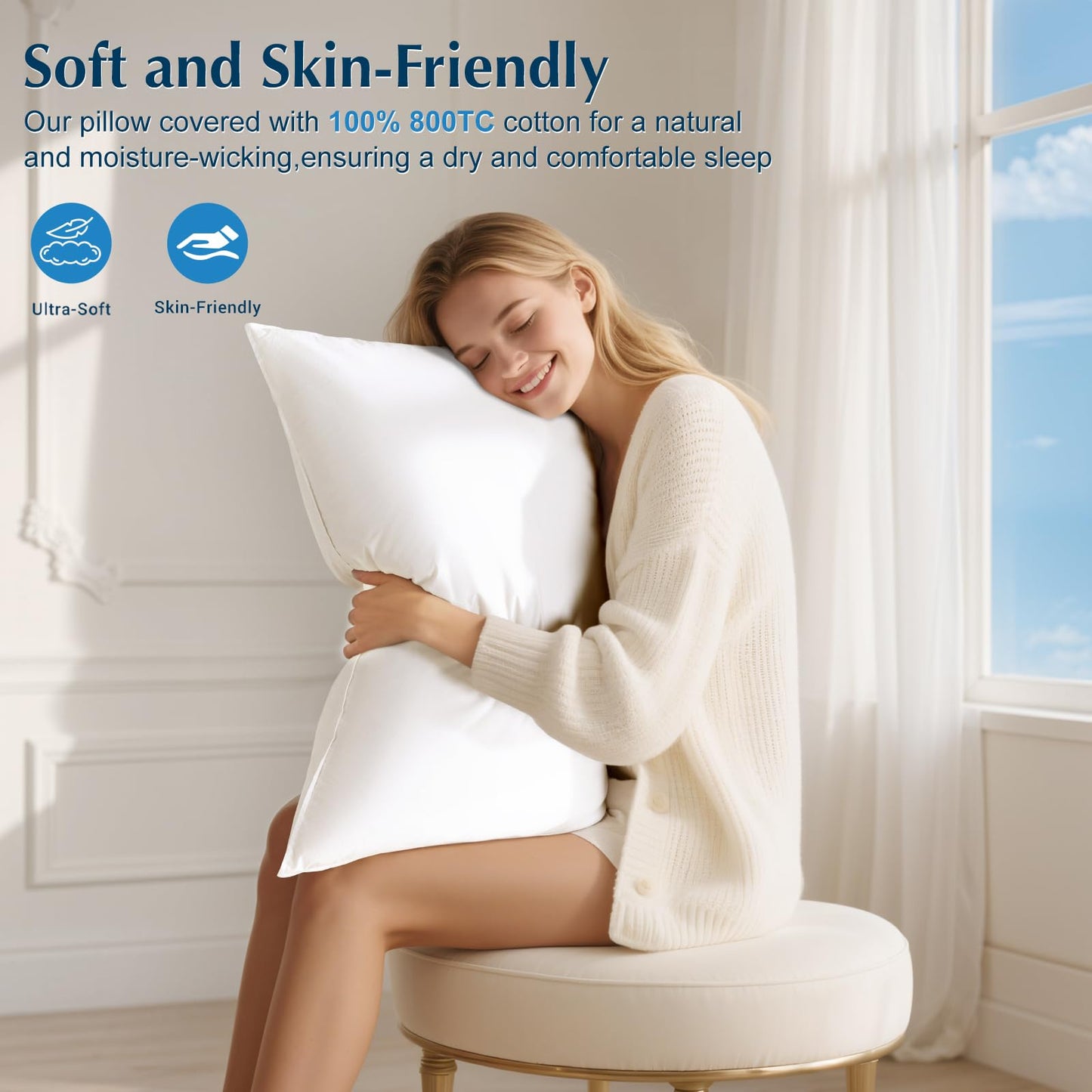 LIANLAM Goose Feather Down Pillows Queen Size Set of 2, 3-Chamber 5 Star Hotel Pillow for Deep Sleep,Soft Bed Pillows for Neck Pain Relief, Perfect for Side Sleeper, 100% Cotton Shell(2 Pack,20"x30")