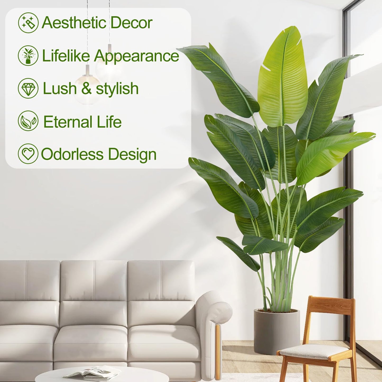 Keeplush Lifelike Bird of Paradise Artificial Plant,6.6ft Faux Banana Leaf Tree with 15 Trunks - Perfect Indoor Silk Floor Plant for Home Decor in Living Room, Office, and Bedroom