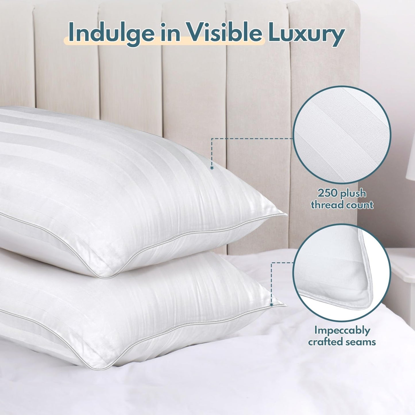 HEYCUZI King Size Bed Pillows Set of 2 - Breathable Premium Down Alternative Pillows for Side, Back, and Stomach Sleepers Hotel Quality Fluffy Soft Cooling Microfiber Fill Skin-Friendly