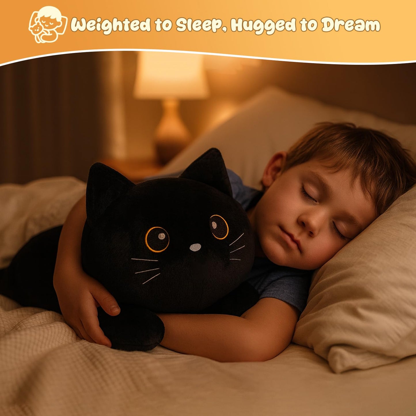 SQEQE Weighted Stuffed Animals Black Cat, Weighted Black Cat Plush, Plushies for Cozy Comfort, Soft Black Cat Pillow Toy for Kids Adults, Christmas & Valentines Gift 9.8 Inch, 0.8 Lb