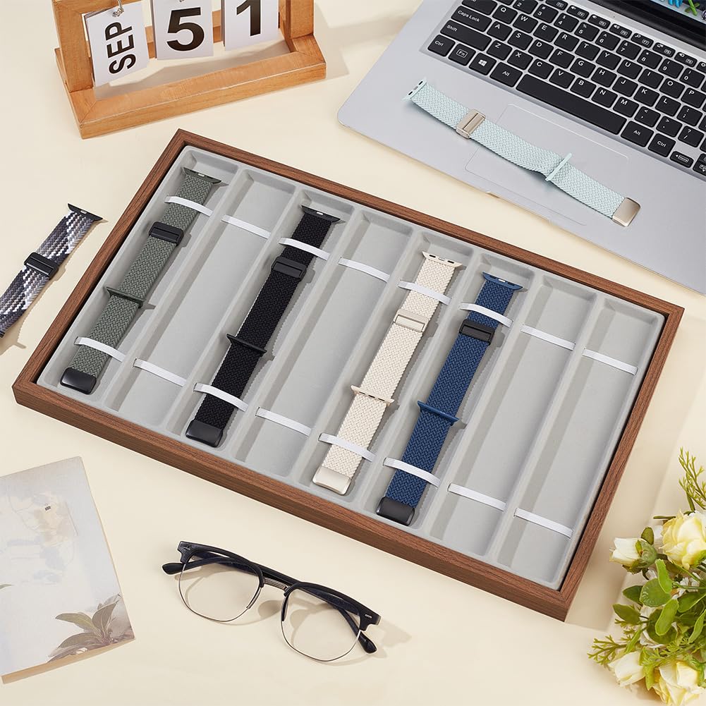 PH PandaHall 8-Slot Watch Band Organizer, Wooden Watch Strap Storage Case Watches Band Box Display Tray with Clear Acrylic Lid for Men Women Home Store Holiday Gifts, 16x10x0.87 inch