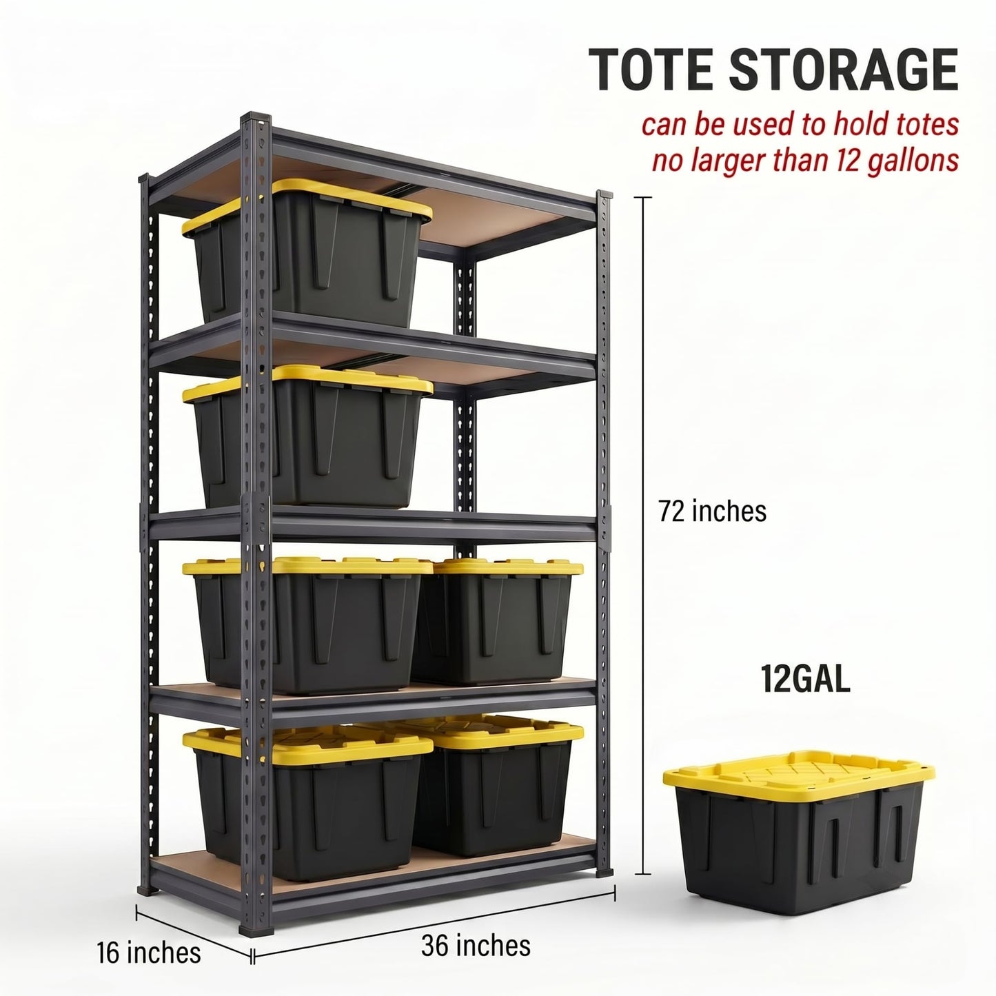 Lionhon Shelving Unit, 2850LBS Heavy Duty Metal Shelves for Storage, 5-Tier Adjustable Boltless Storage Rack for Kitchen Garage Warehouse Pantry, 36" Wx16 Dx72 H, Black