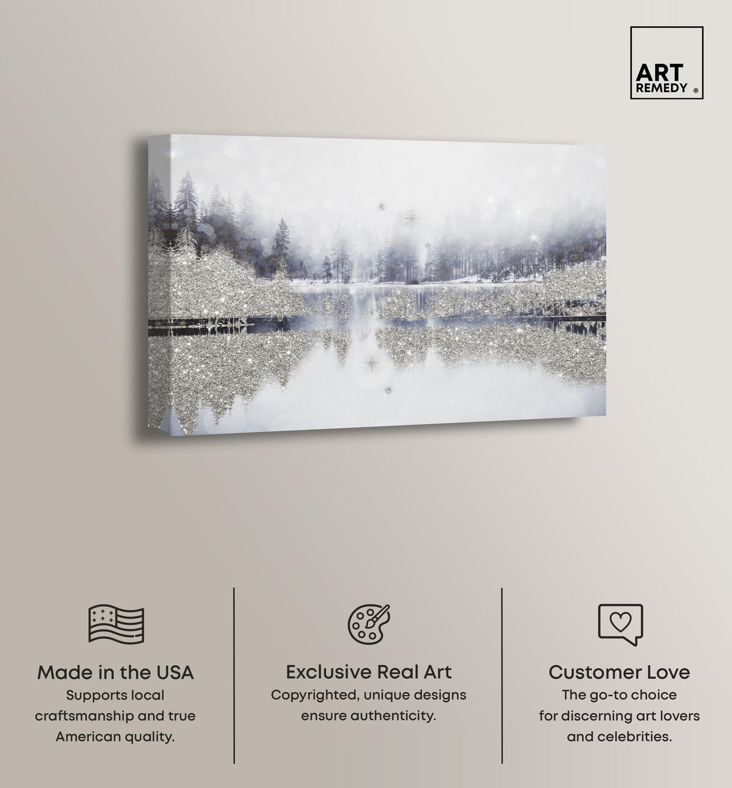 Art Remedy Forest Silver Sparkle Canvas Glam Winter Wall Art, Gallery Wrapped, 54" x 36"