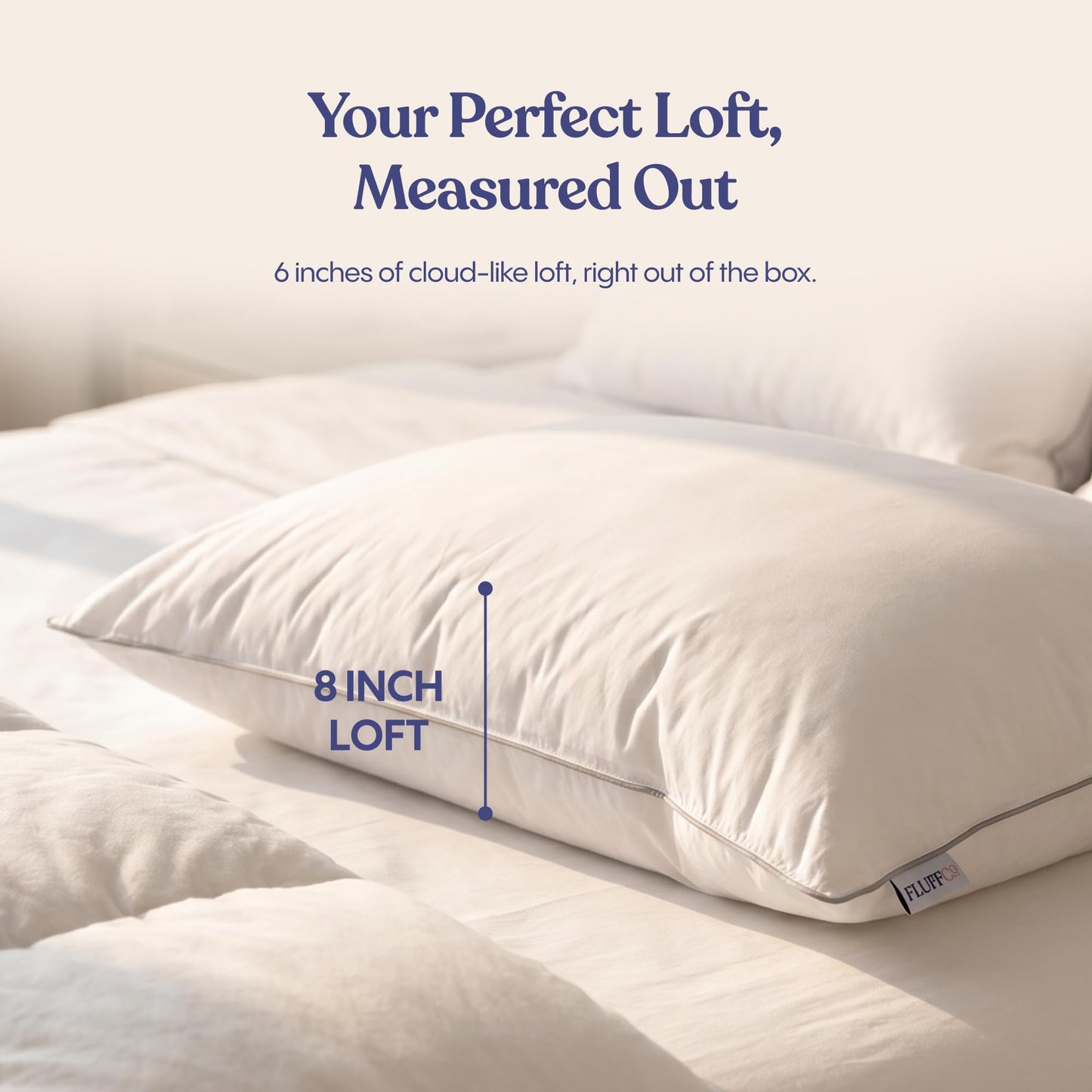 FluffCo Basics Down Alternative Bed Pillows - Cooling Cotton Shell with Supportive Gel-Fiber Fill - Pillows for Side, Back, and Stomach Sleepers - Made in USA - Standard/Queen Size, Set of 2