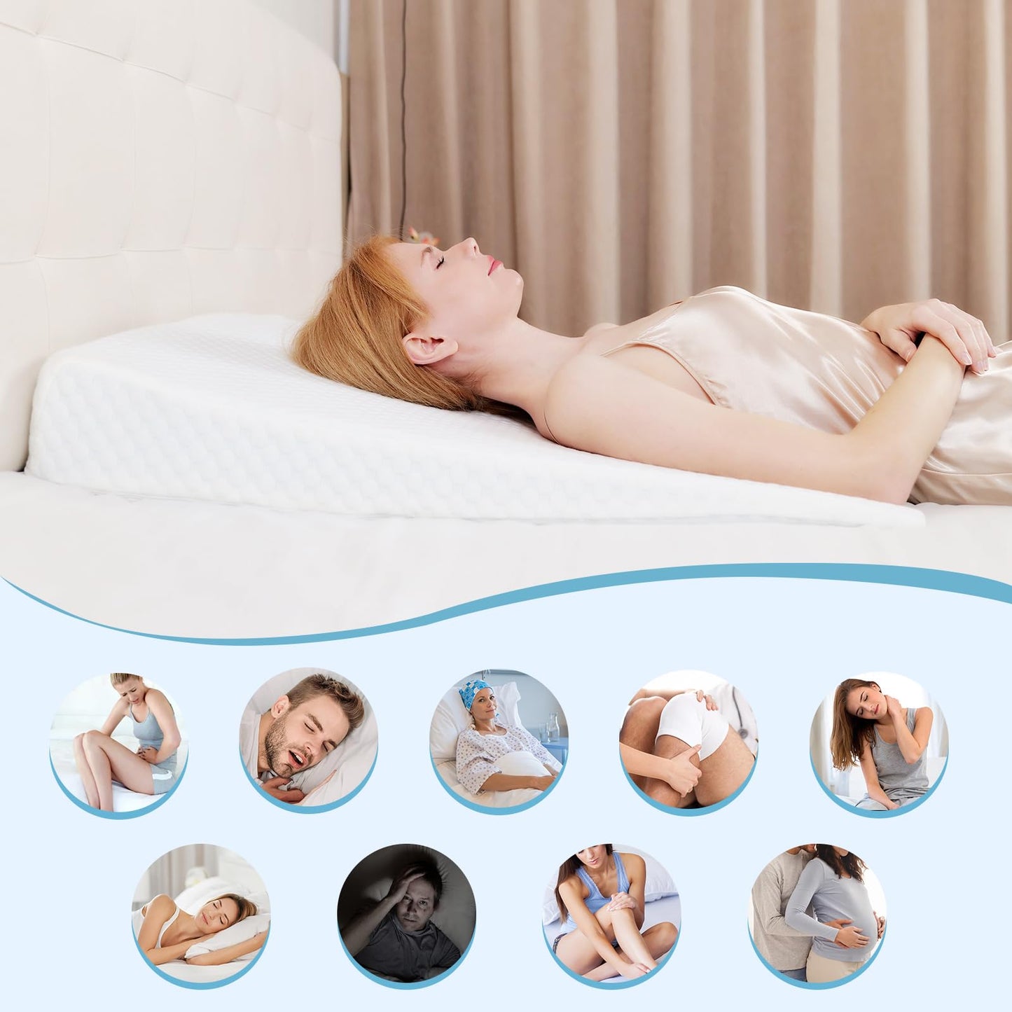 VADSBO Wedge Pillow, Bed Wedge Pillows for Sleeping, Snoring, Back Support, After Surgery, Foam Triangle Pillow, Removable Washable Cover (White, 12in)