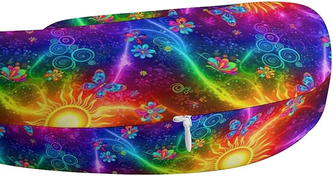 Breathable Memory Foam Travel Pillow U Shaped Chin Head Support Acid Color Trippy Colorful Sun Butterfly Florals, Removable Washable Cover for Airplane Car Office Pain Relief