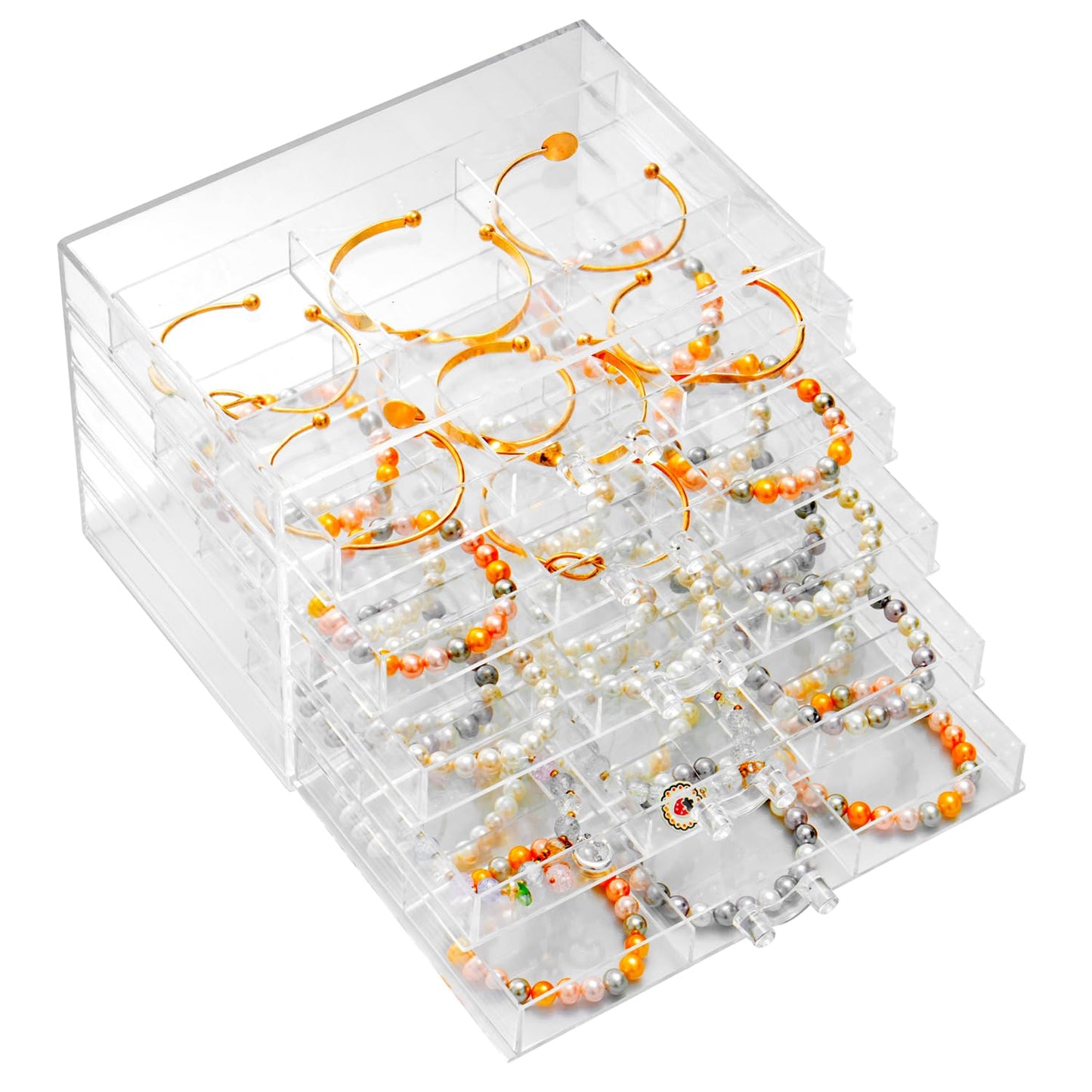 SPAKOWN Earring Organizer, Acrylic Earring Box Large 30 Compartments Jewelry Holder Organizer with 5 Drawers Stackable Earring Bracelet Storage Case Jewelry Boxes for Women (Clear)
