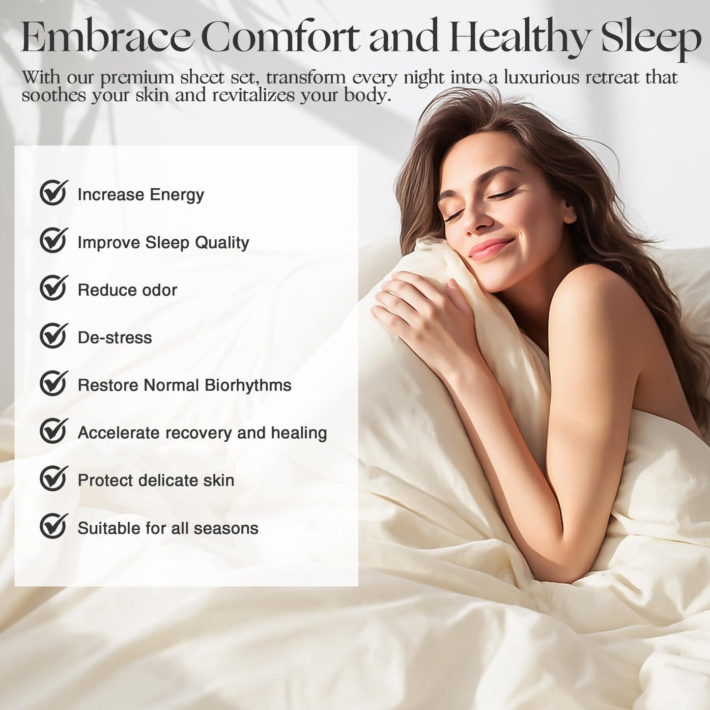 GroundBam Silver Infused Bed Sheets Set, Temperature-Regulating Fabric with Self-Cleaning Technology for 3X Freshness Sleep, Genuine 100% Organic Viscose Derived from Bamboo (Offwhite, Queen)