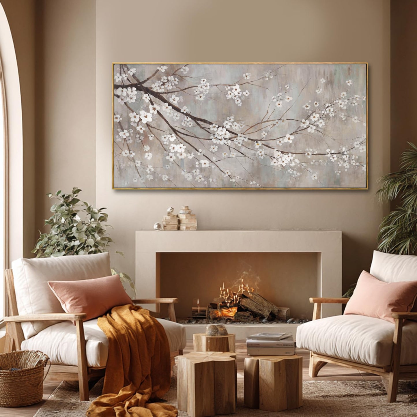 Flowers Wall Art Grey Pictures Wall Painting Large Framed Canvas Art Landscape Artwork for Dining Room Home 29"x 58" Ready to Hang