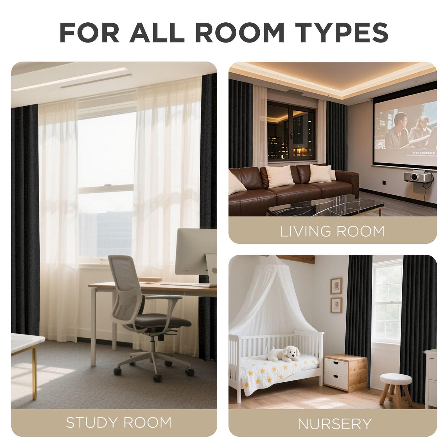 Joydeco Blackout Curtains for Bedroom - 72 Inch Long 100% Light Blocking 2 Panels Set Black Drapes, Thermal Insulated Room Darkening Curtains, Linen Textured for Living Room, Rod Pocket & Back Tabs