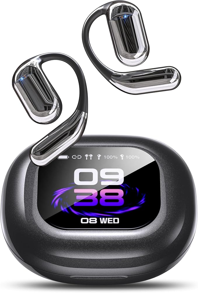 AI Language Translation Earbuds, Bluetooth 5.4 Headphones Translator for 144 Languages & Accents, OWS LCD Touch Screen Real-Time Earphones Fit iOS and Android Ideal for Travel Business Learning