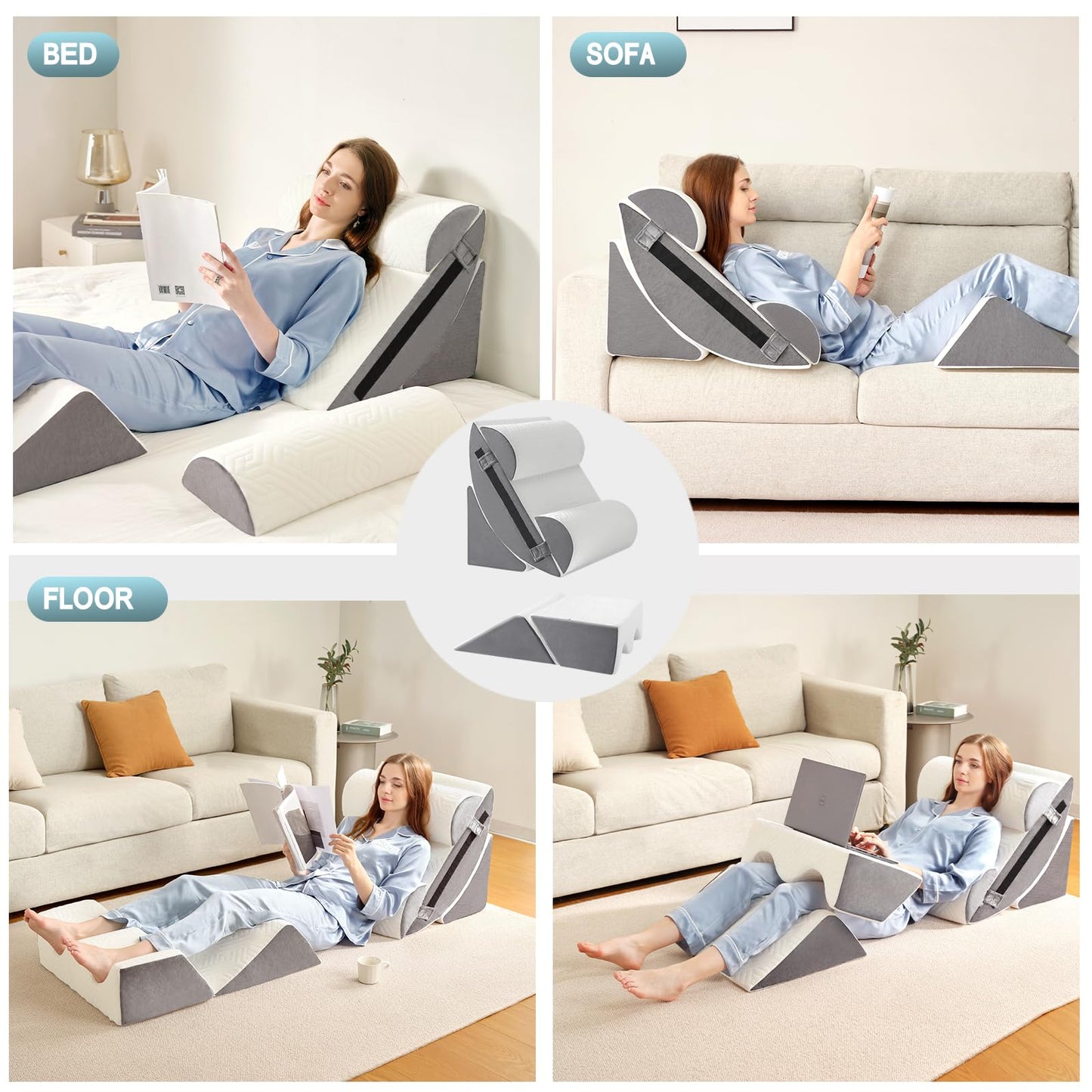 Yojoker 6pcs Orthopedic Bed Wedge Pillow Set for Sleeping, Post Surgery Foam for Body, Back and Leg Pain Relief Comfortable & Adjustable Support Pillows-Anti Snoring, Heartburn