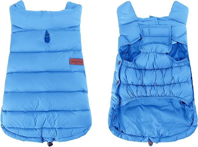SPACE LION Dog Puffer Jacket, Down Winter Coat, Durable Outdoor Coat for Cold and Windy Conditions, Lightweight & Adjustable Fit Coats for Large Dogs, (Blue, Size24/2XL)