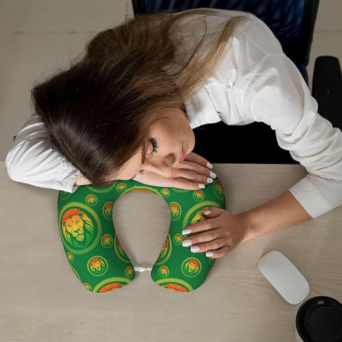 Support Neck Pillow for Youth Travel, Washable Airplane Chin Supporting and Relax U Shaped Pillows Rasta Lion Jamaican Reggae Flag Green