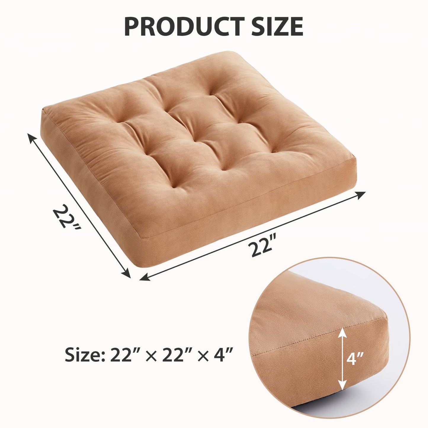 SM-XLHN Meditation Floor Pillow Set of 2, Square Large Pillows Seating for Adults, Meditation Cushion Pillow,Tufted Corduroy Cushion for Tatami Living Room or Yoga, Coffee, 22x22 Inch