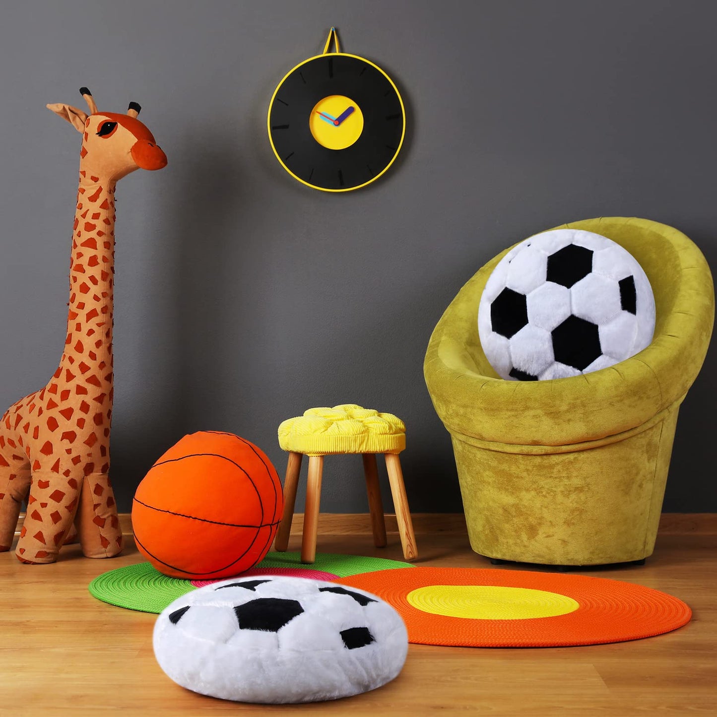 Jetec 2 Pcs Plush Soccer Pillow Fluffy Soccer Room Decor Soft Decorative Throw Pillow Sport Gifts for Bedroom Sofa Playroom