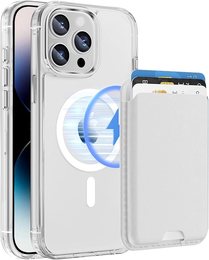 Ntwinro Magnetic for iPhone 13 Pro Max Clear Case (Compatible with MagSafe) with White Detachable Wallet & Card Holder for 3 Cards [RFID Blocking] Military Grade Protective Slim Phone Cover
