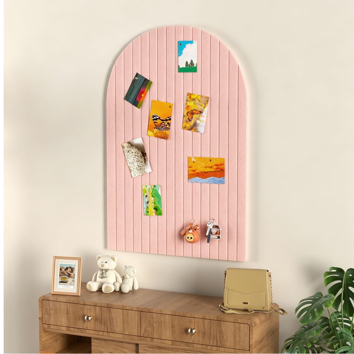Felt Bulletin Board, 35" x 24" Cork Board Alternative, Decorative Felt Pin Board with 30 Push Pins, Vision Board for Office Home Bedroom Wall Decor, Photo Display(Pink, Arched - 35 x 24 Inches)