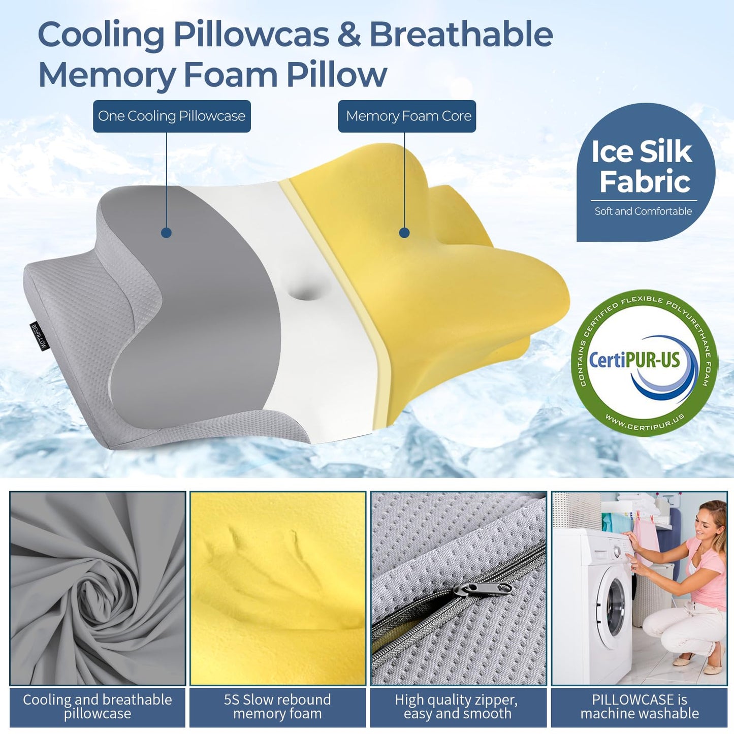 Cervical Neck Pillow for Pain Relief, Ergonomic Memory Foam Support Pillow