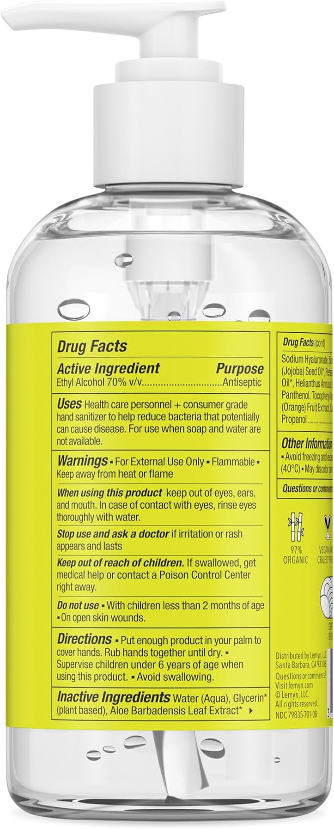 Medical‑Grade Hand Sanitizer Gel – 97 % Organic | 70 % USP Ethyl Alcohol | Moisturizing Aloe + Hyaluronic Acid | Freshly Made in USA | 8oz Bottle with Pump