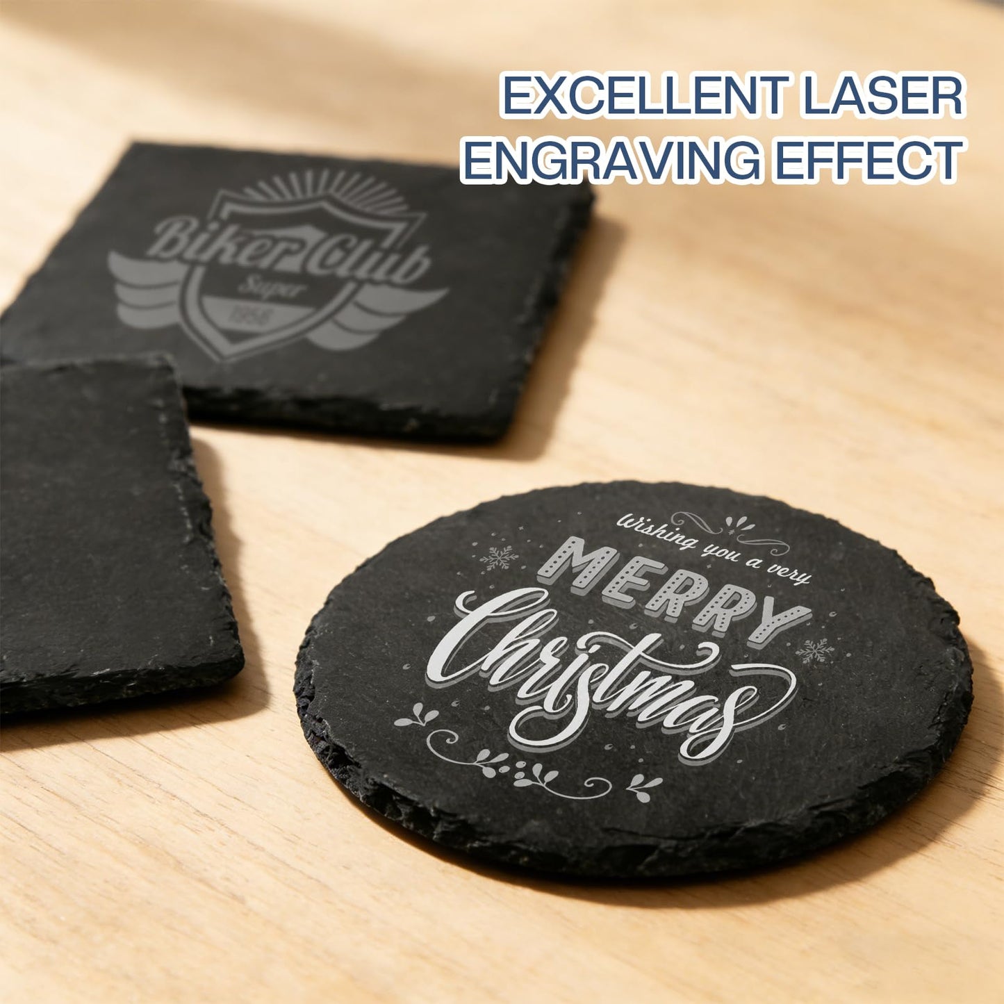 24 Pieces Slate Coasters, Diameter Size 4 inch Black Coasters Stone Coaster Set, Perfect for use in Your Home, Office, Kitchen,bar,Christmas or Anywhere.（12 Square Pieces+12 Round Pieces）
