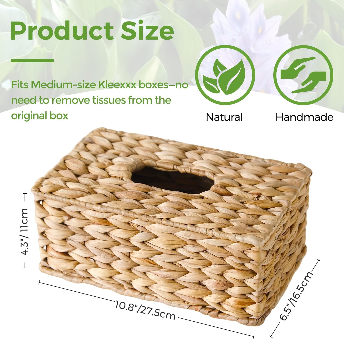 2 Pack Rectangle Wicker Tissue Box Cover Fits 120-Count (3-Ply) / 160-Count (2-Ply) Boxes, Natural Rattan Woven Facial Tissue Holder, Decorative Tissue Box Holder for Bathroom