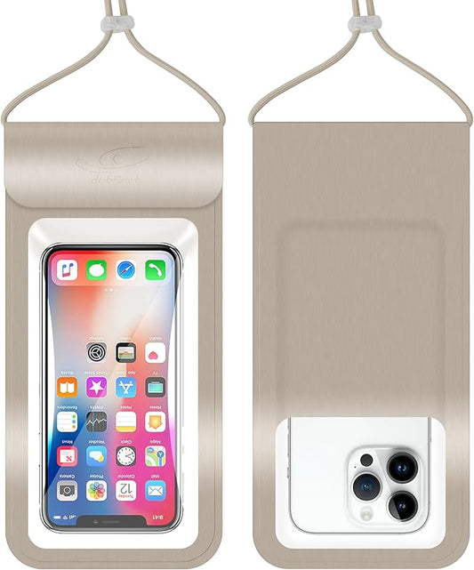 HiRui Universal Waterproof Phone Pouch with Touch Screen, IP68 Waterproof Phone Case Dry Bag for Beach, Compatible with iPhone 16/15/14/13/12/XR/SE, Samsung Galaxy, Fits up to 6.1" (Gold, Large)