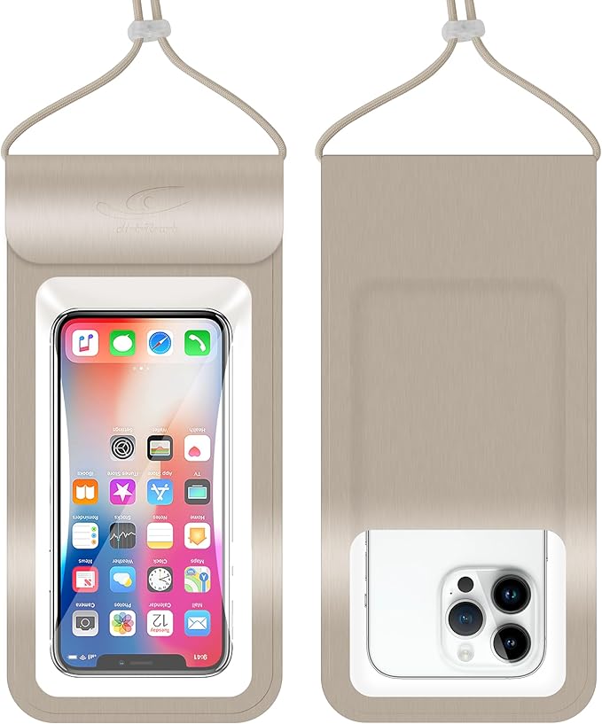 HiRui Universal Waterproof Phone Pouch with Touch Screen, IP68 Waterproof Phone Case Dry Bag for Beach, Compatible with iPhone 16/Pro/Plus/Max/15/14, Galaxy S24+/25+, Fits up to 6.9" (Gold, X-Large)