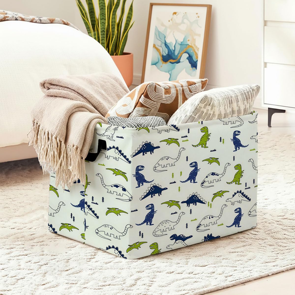 55L Dinosaurs Laundry Basket Dirty Clothes Hamper with Handles,Foldable Blanket Storage Large Laundry Hamper with Waterproof PE,Toy Storage Bin Organizer,Cube Clothes Organizer,Home Decor