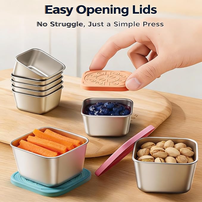 Dobyusf 24-Piece Stainless Steel Snack Container Set - Airtight Silicone Lid with Printed Design Sauce Containers, Multi-Use Food Storage for Salads, Dips, Snacks, Microwave & Dishwasher Safe