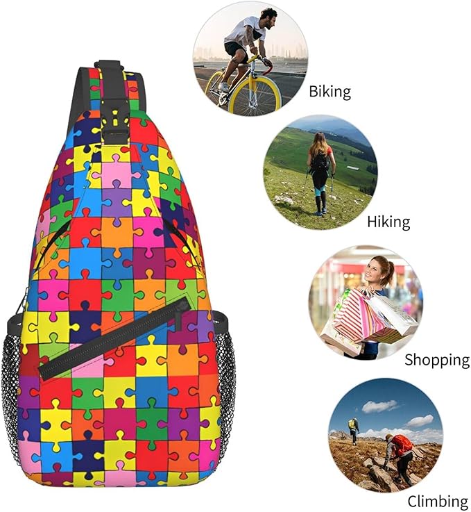 QFXUYNG Autism Awareness Adult Sling Bag Unisex Chest Bags Crossbody Backpack Casual Daypacks Shoulder Bag for Women Men Cycling Hiking Travel