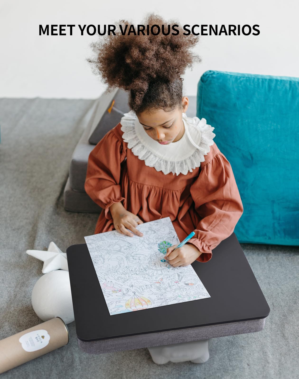 ZEAPTAC Lap Desk with Pillow Cushion, Portable Bed Desk, Fits up to 15.6 inch Laptop, Lap Stand for Bed & Couch & Carpet, Book/Tablet/Drawing Board Stand - Black